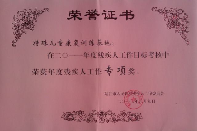 2011年荣获“残疾人工作单项奖”